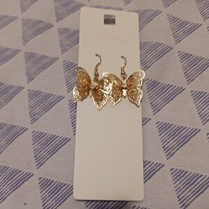 I Am | Fashion Jewelry | 3D Gold-tone Filigree butterfly dangle earrings